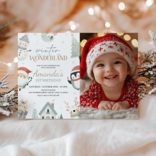 Winter Wonderland 1st Birthday Photo Invitation