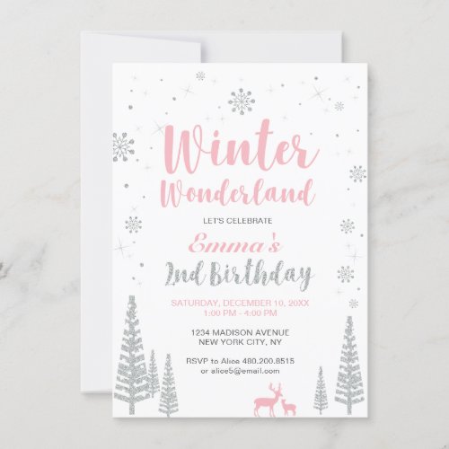 Winter Wonderland 2nd Birthday Invitation Girl Invitation