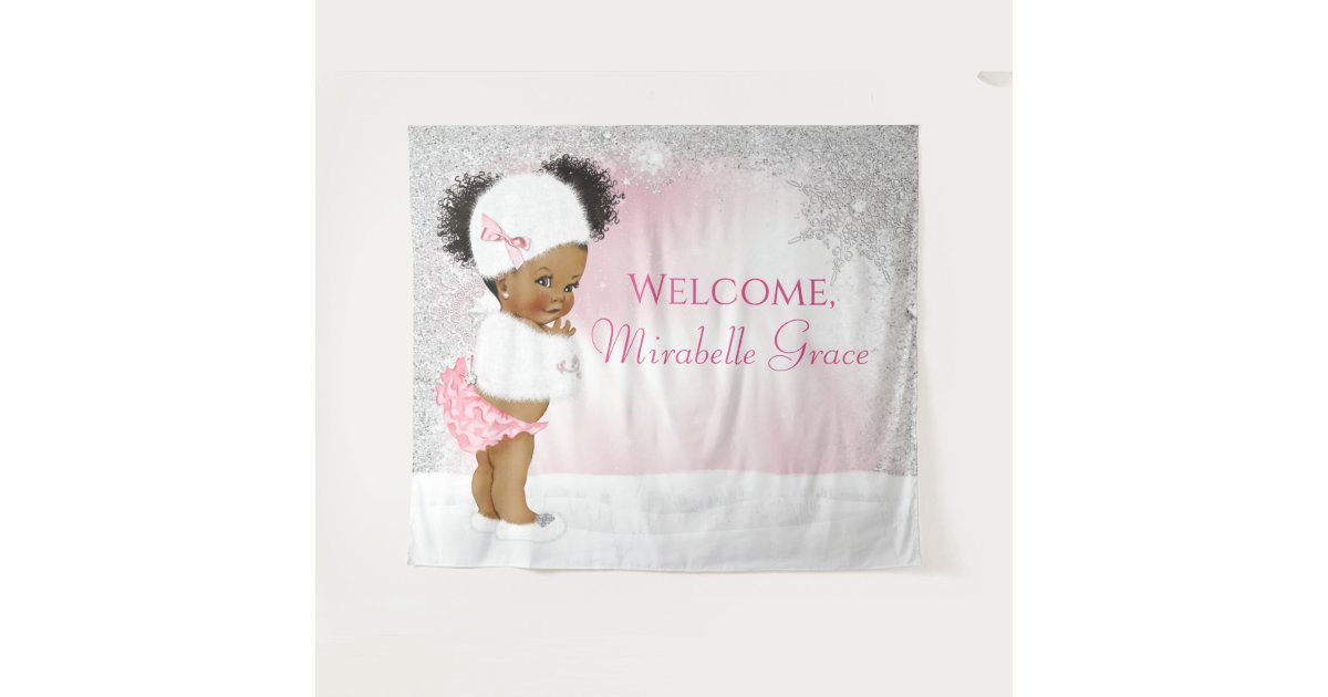 Winter Wonderland Afro Girl Baby Shower Backdrop Zazzle Com