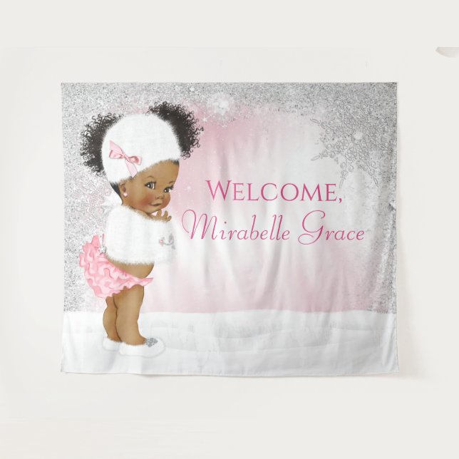 Winter Wonderland Afro Girl Baby Shower Backdrop (Front (Horizontal))