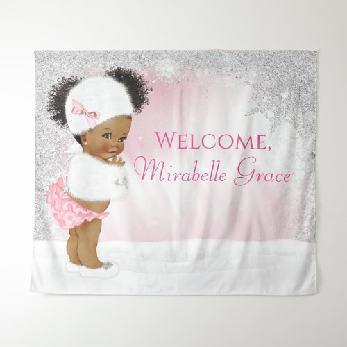 Winter Wonderland Afro Girl Baby Shower Backdrop