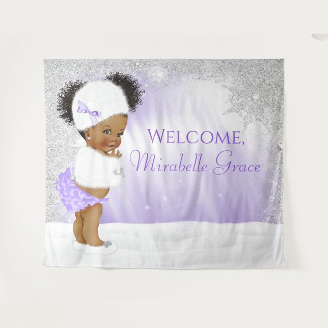Winter Wonderland Afro Girl Baby Shower Backdrop (Front (Horizontal))