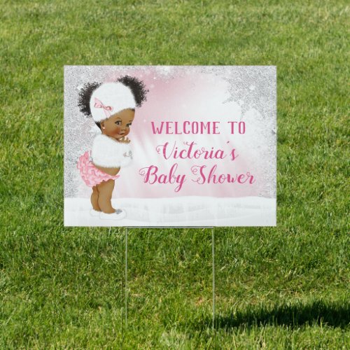 Winter Wonderland Afro Girl Baby Shower Sign