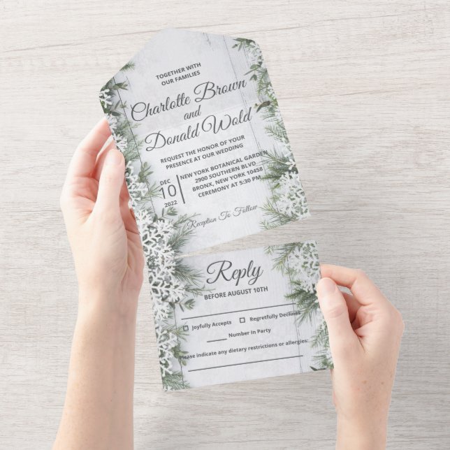 Winter Wonderland All in One Wedding Invite (Tearaway)
