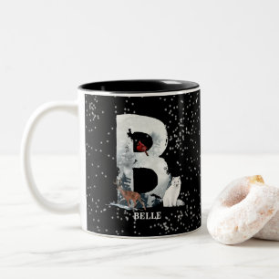 Winter Wonderland Alphabet B Monogram   Snow Wolf Two-Tone Coffee Mug