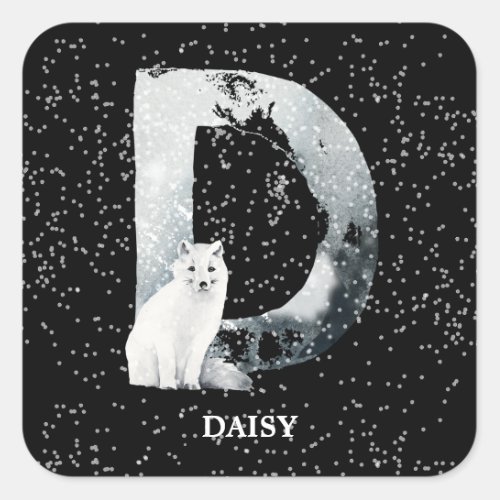 Winter Wonderland Alphabet D Monogram  Snow Wolf Square Sticker