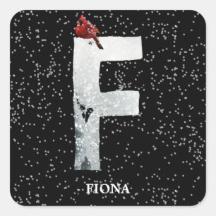 Winter Wonderland Alphabet F Monogram Red Bird Square Sticker