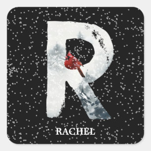 Winter Wonderland Alphabet R Monogram Red Bird Square Sticker
