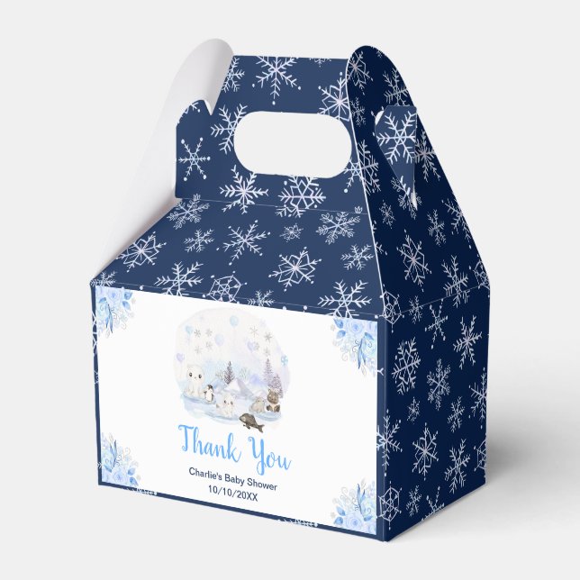 Winter Wonderland Animals Baby Shower Thank You Favor Boxes (Front Side)