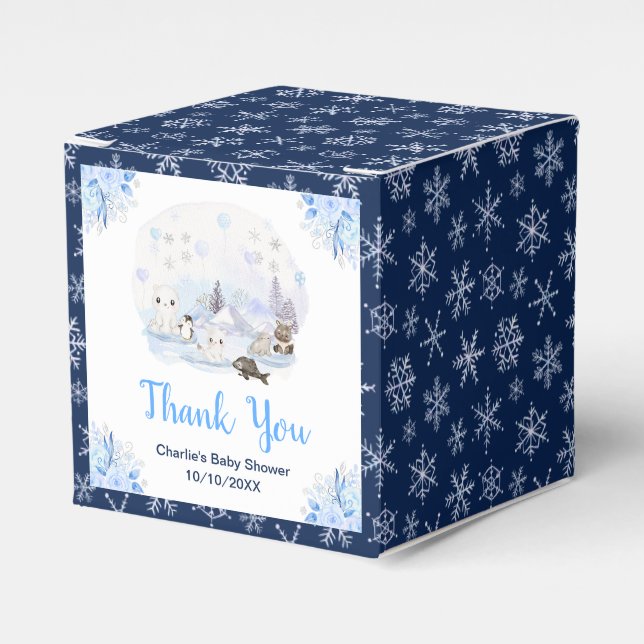 Winter Wonderland Animals Baby Shower Thank You Favor Boxes (Front Side)