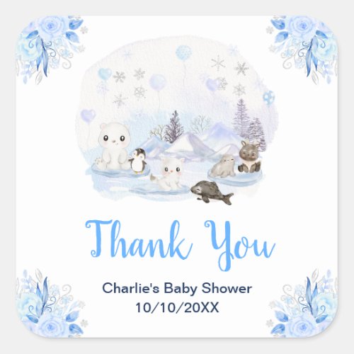 Winter Wonderland Animals Baby Shower Thank You Square Sticker