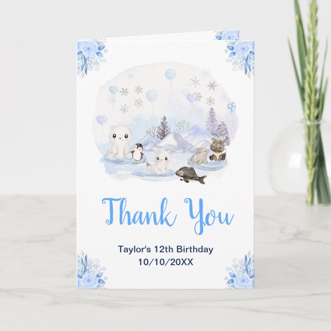 Winter Wonderland Animals Birthday Party Thank You (Front)