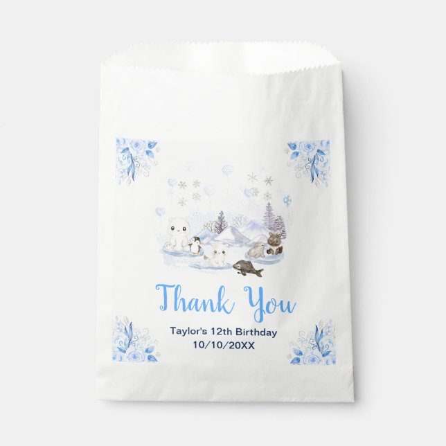 Winter Wonderland Animals Birthday Party Thank You Favor Bag (Front)