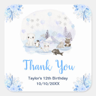 Winter Wonderland Animals Birthday Party Thank You Square Sticker