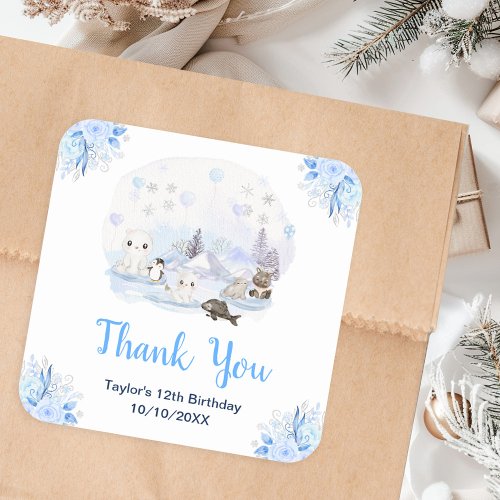 Winter Wonderland Animals Birthday Party Thank You Square Sticker