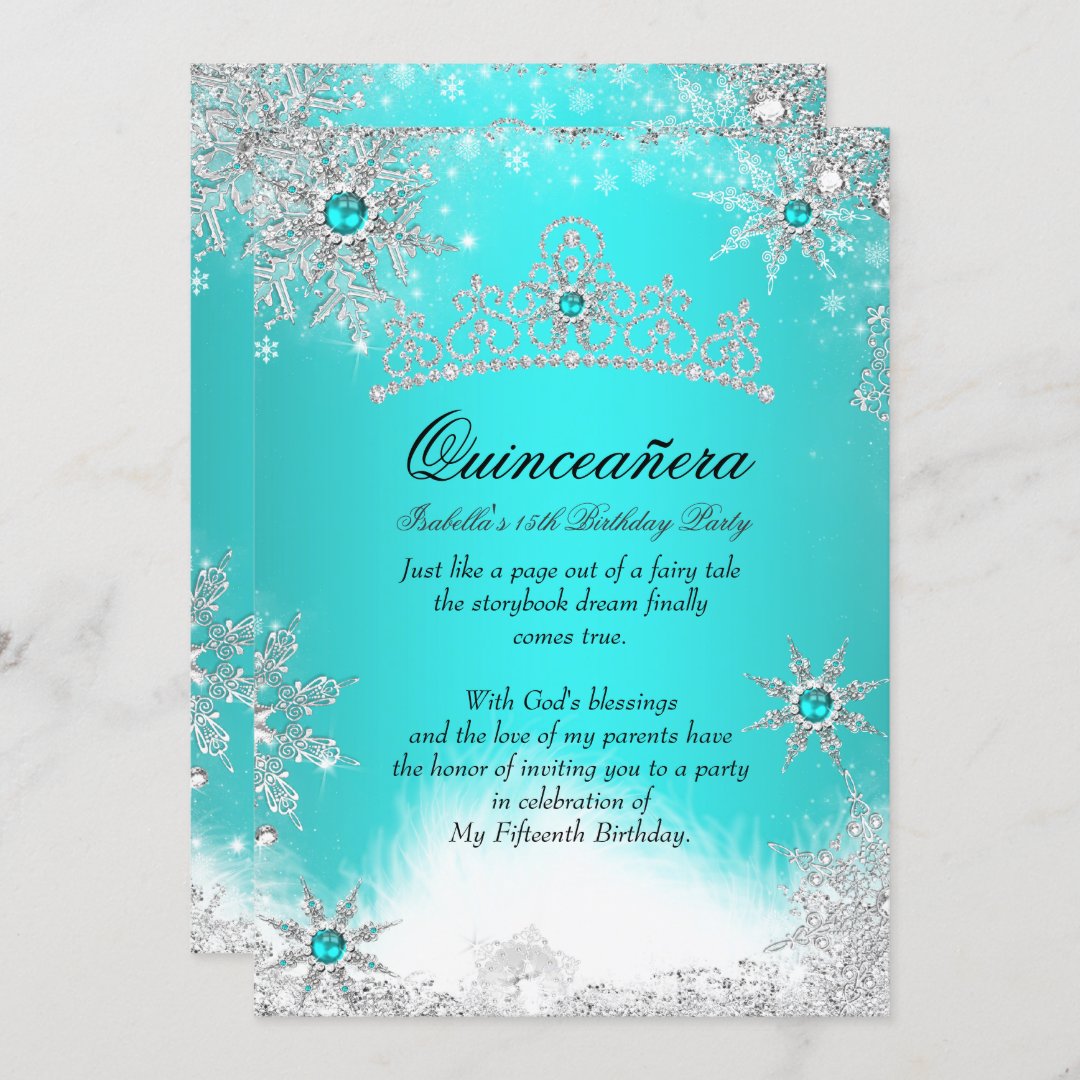 Winter Wonderland Aqua Blue Quinceanera Party Invitation | Zazzle