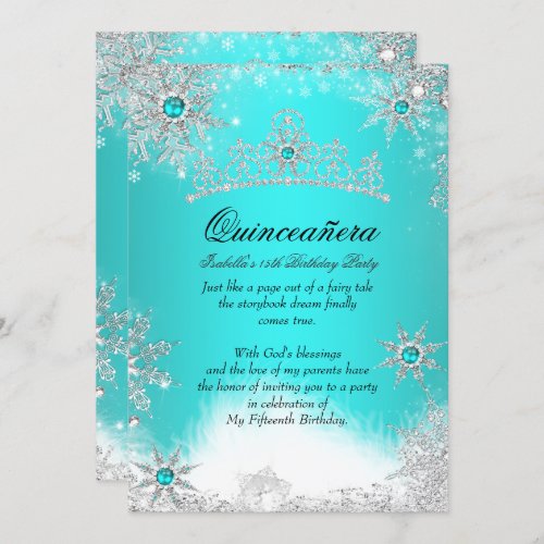 Winter Wonderland Aqua Blue Quinceanera Party Invitation