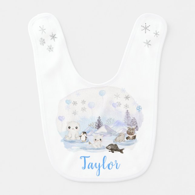 Winter Wonderland Arctic Animals Baby Bib (Front)