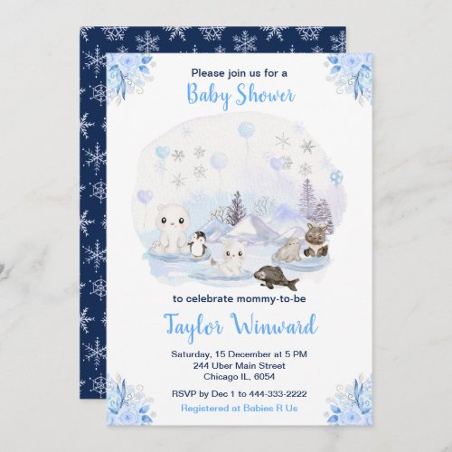 Winter Wonderland Arctic Animals Baby Shower Invitation