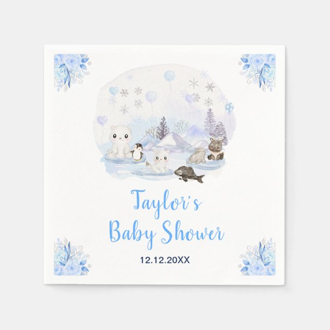 Winter Wonderland Arctic Animals Baby Shower Napkins (Front)