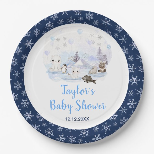 Winter Wonderland Arctic Animals Baby Shower Paper Plates (Front)