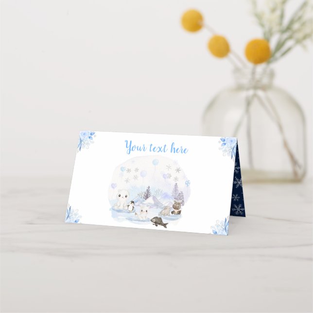 Winter Wonderland Arctic Animals Baby Shower Place Card (Front)