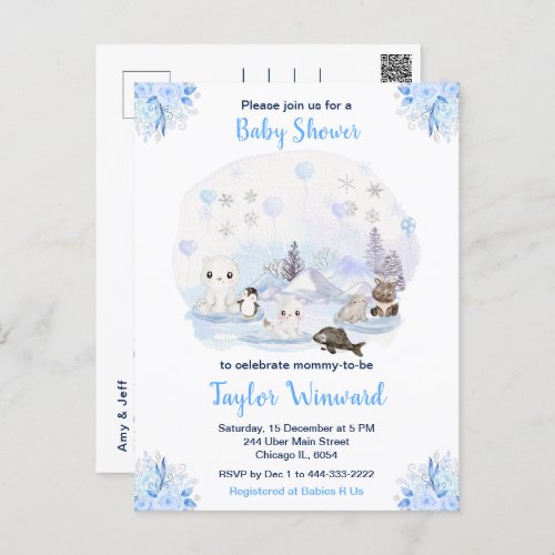 Winter Wonderland Arctic Animals Baby Shower Postcard