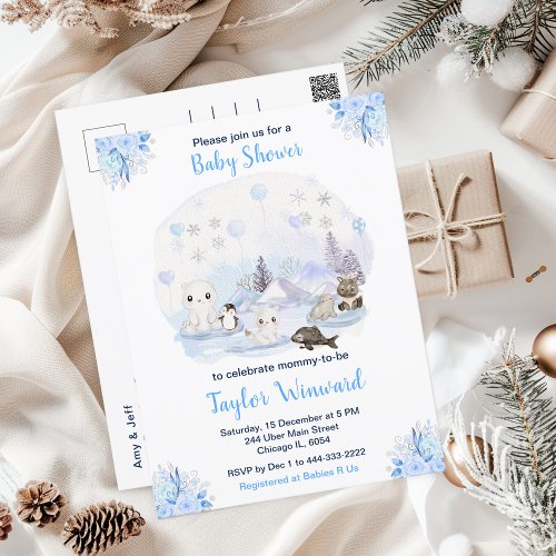 Winter Wonderland Arctic Animals Baby Shower Postcard