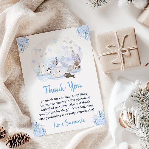 Winter Wonderland Arctic Animals Baby Shower Thank You Card