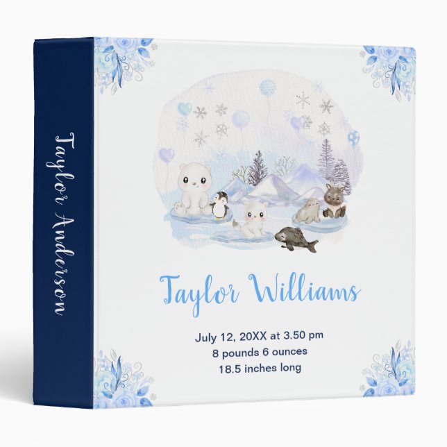 Winter Wonderland Arctic Animals Birth Statistics 3 Ring Binder (Front/Spine)