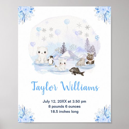 Winter Wonderland Arctic Animals Birth Statistics Poster