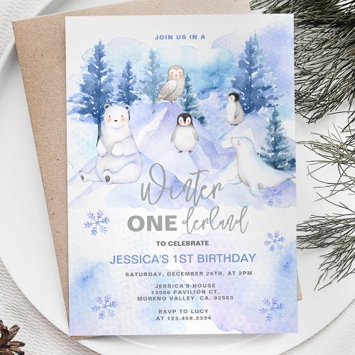 Winter Wonderland Arctic Animals Birthday Invitation