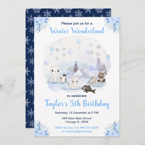 Winter Wonderland Arctic Animals Birthday Invitation