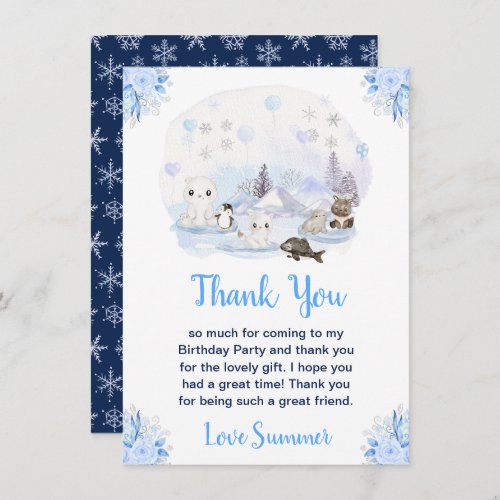 Winter Wonderland Arctic Animals Birthday Party Thank You Card