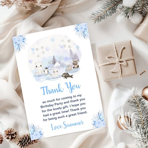 Winter Wonderland Arctic Animals Birthday Party Thank You Card