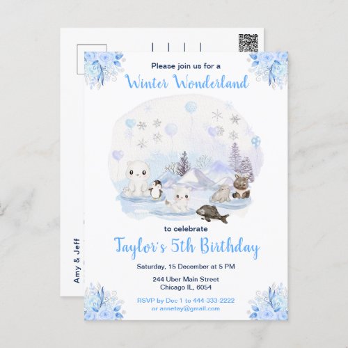 Winter Wonderland Arctic Animals Birthday Postcard