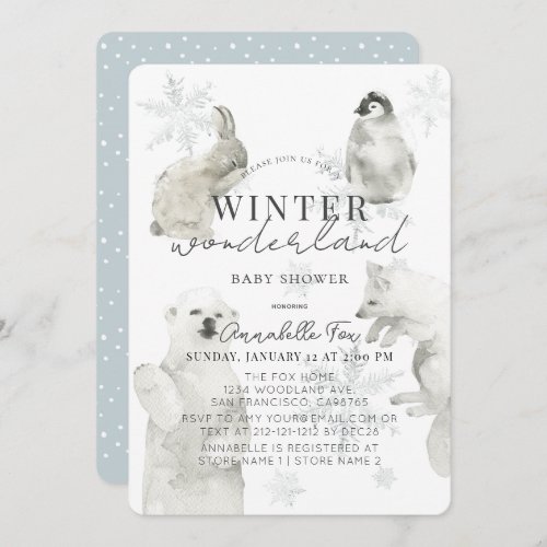 Winter Wonderland Arctic Animals Boy Baby Shower Invitation