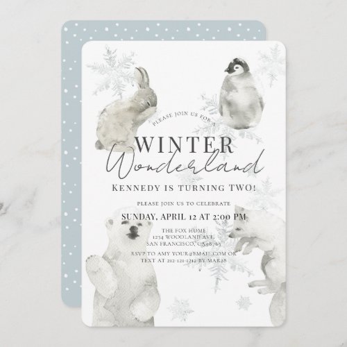 Winter Wonderland Arctic Animals Boy Birthday Invitation