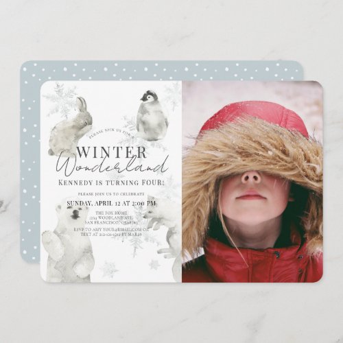 Winter Wonderland Arctic Animals Boy Birthday Invitation