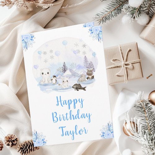 Winter Wonderland Arctic Animals Happy Birthday Card