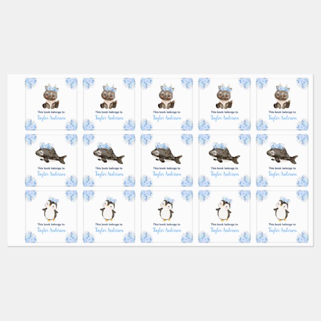 Winter Wonderland Arctic Animals Kids Bookplate Labels (Sheet)