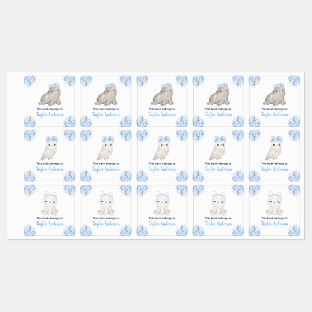 Winter Wonderland Arctic Animals Kids Bookplate Labels (Sheet)