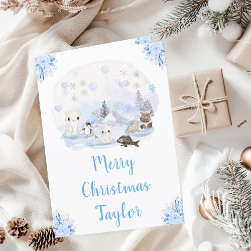 Winter Wonderland Arctic Animals Merry Christmas Holiday Card