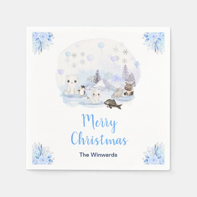 Winter Wonderland Arctic Animals Merry Christmas Napkins (Front)