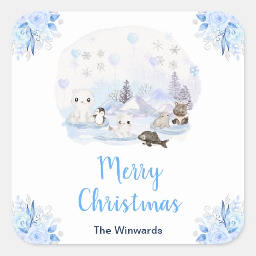 Winter Wonderland Arctic Animals Merry Christmas Square Sticker