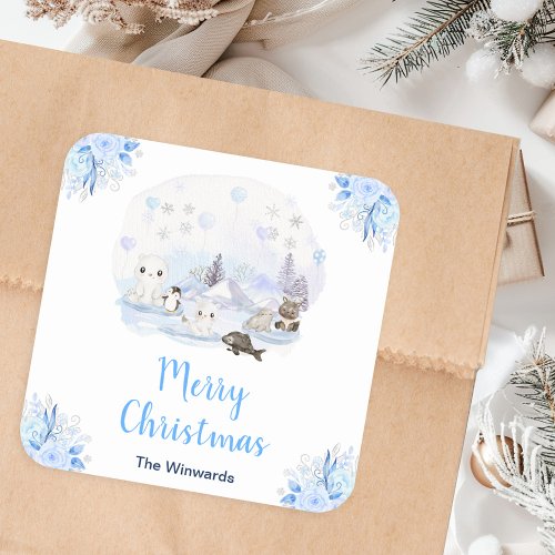 Winter Wonderland Arctic Animals Merry Christmas Square Sticker