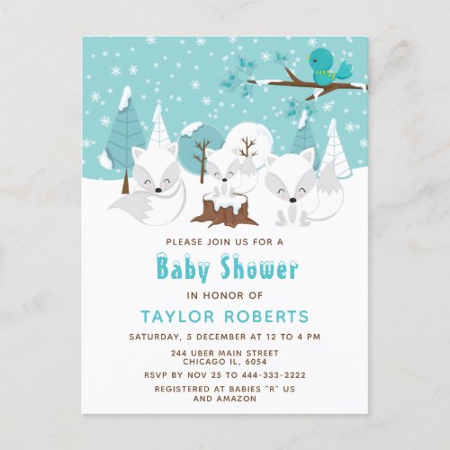Winter Wonderland Arctic Fox Baby Shower Postcard
