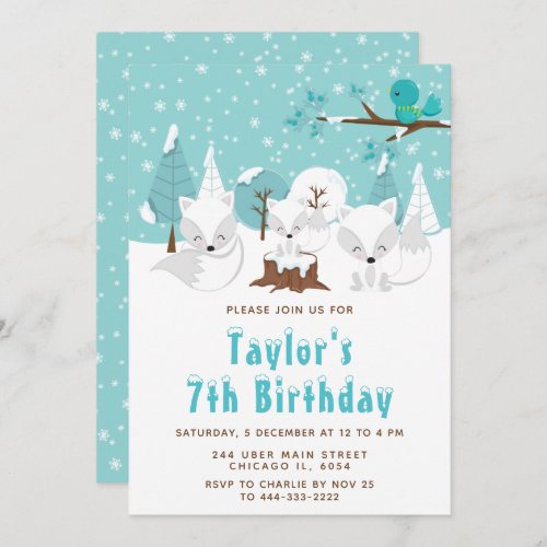 Winter Wonderland Arctic Fox Birthday Party Invitation