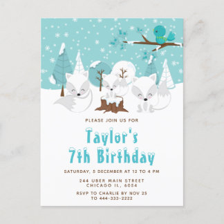Winter Wonderland Arctic Fox Birthday Party Postcard