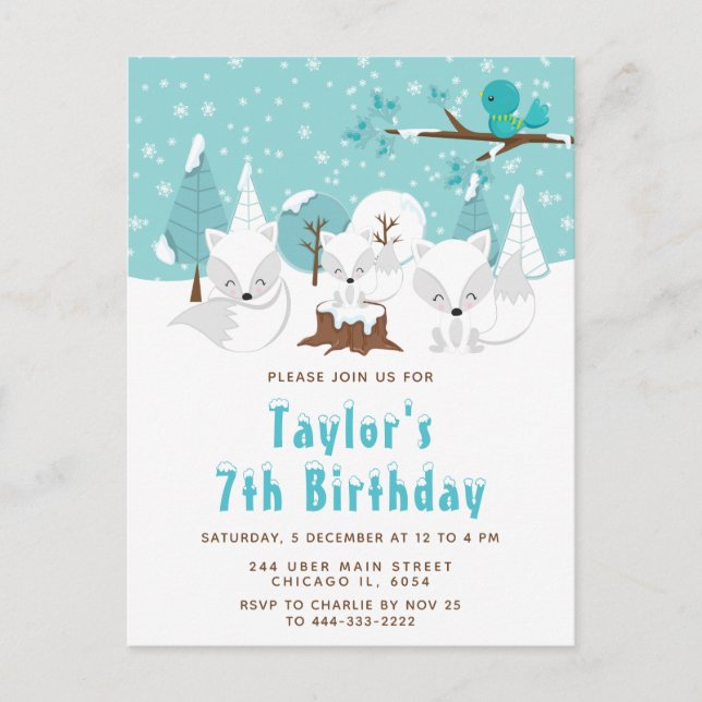 Winter Wonderland Arctic Fox Birthday Party Postcard (Front)